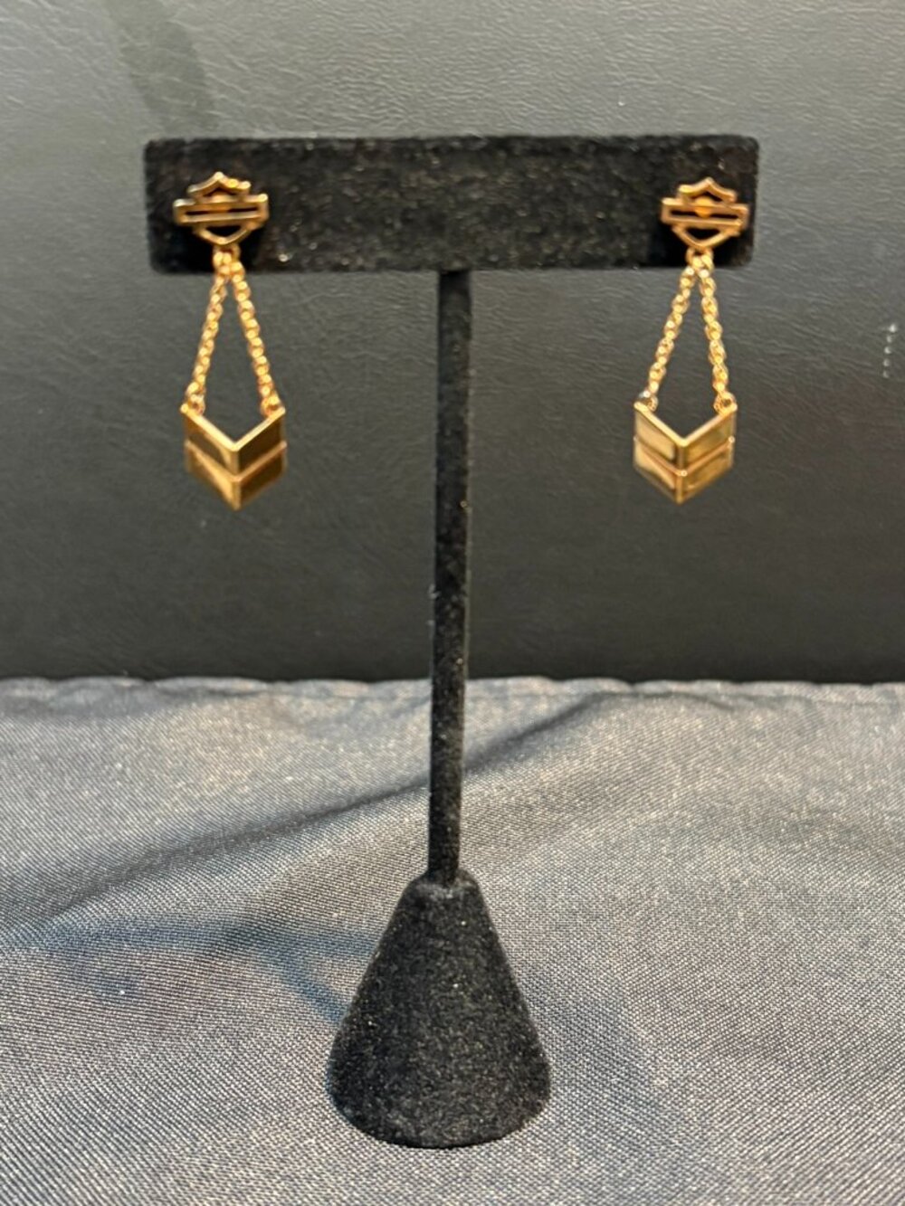 HARLEY DAVIDSON GOLD PLATED STERLING SILVER CHANDELIER EARRINGS